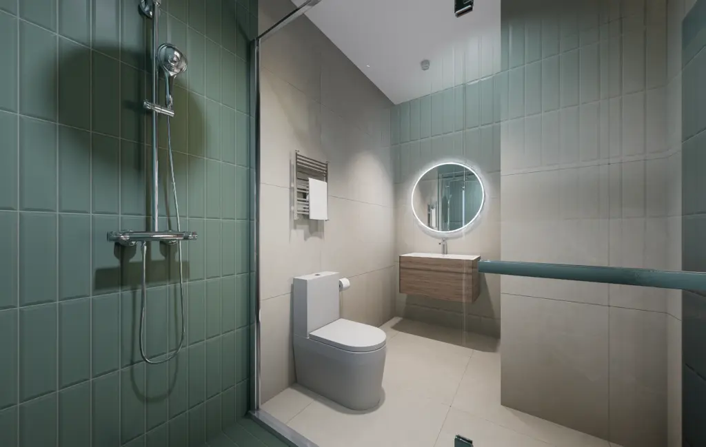 One bedroom apartment bathroom - Joy40 Oamaru Apartments